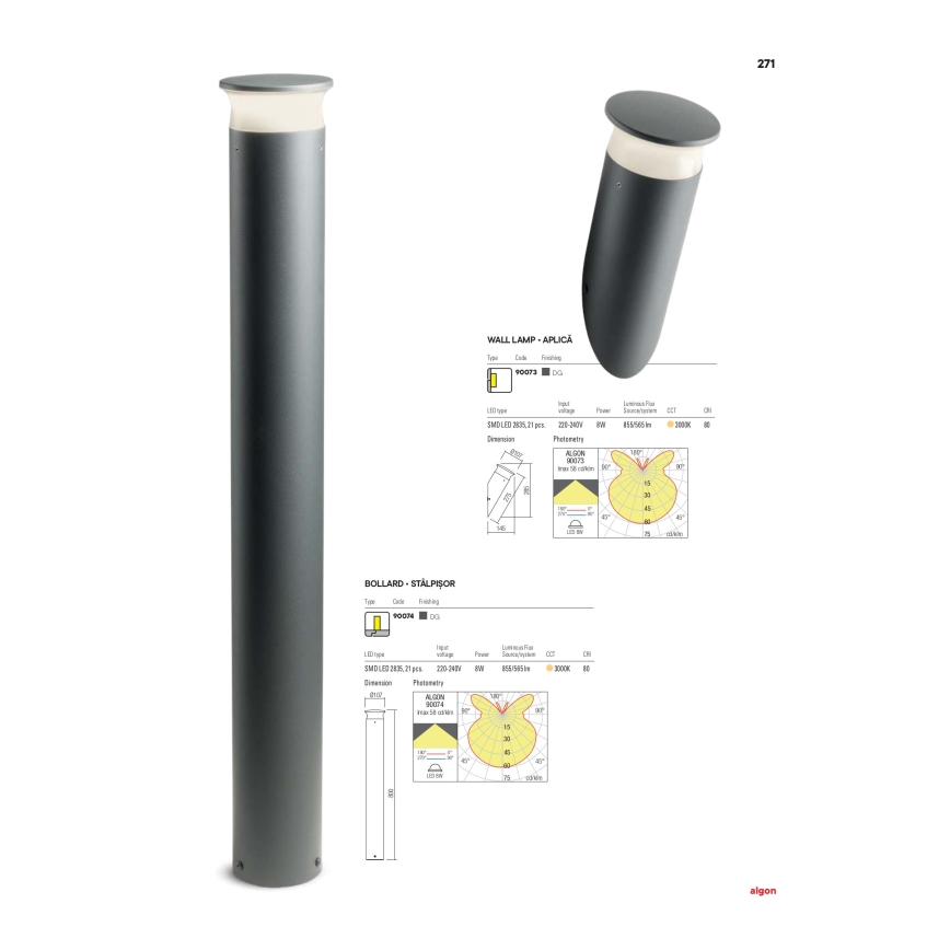 Redo 90073 - LED Outdoor wall light ALGON LED/9W/230V IP65 black
