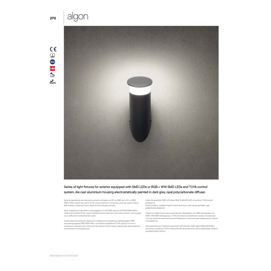 Redo 90073 - LED RGBW Outdoor wall light ALGON LED/6W/230V Wi-Fi Tuya IP65 anthracite