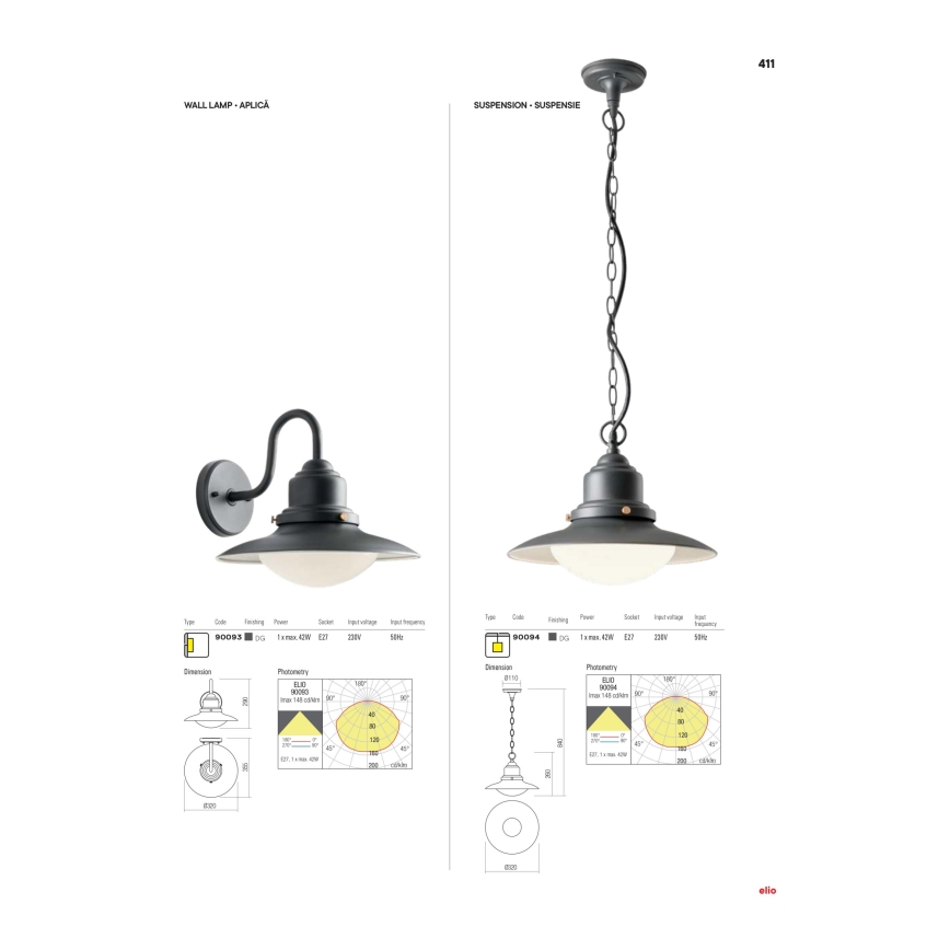 Redo 90094 - Outdoor chandelier on a chain ELIO 1xE27/42W/230V IP44