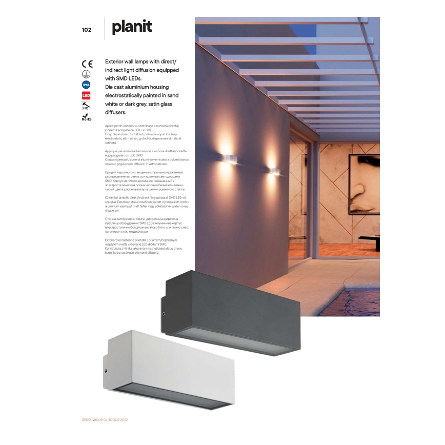 Redo 90096 - LED Outdoor Wall Light PLANIT LED/10W/230V 3000K IP54 Anthracite