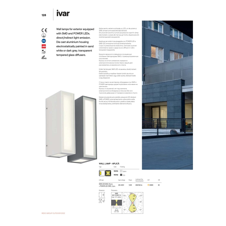 Redo 90114 - LED Outdoor wall light IVAR LED/7,6W/230V IP54 anthracite