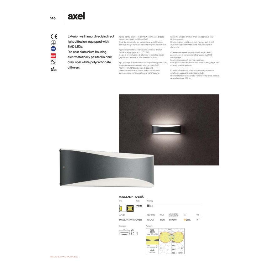 Redo 90126 - LED Outdoor Wall Light AXEL LED/7W/230V 3000 K IP65 Anthracite