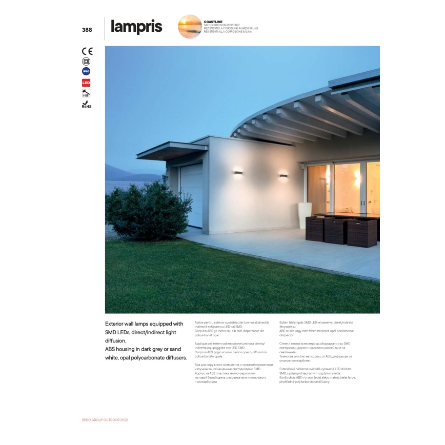 Redo 90153 - LAMPRIS LED Outdoor Wall Light 9W/230V IP65