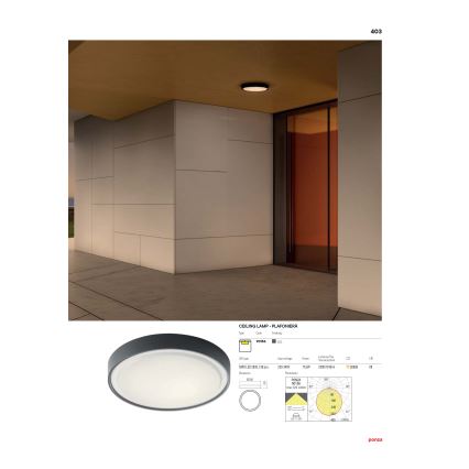 Redo 90155 - LED Outdoor ceiling light PONZA LED/16W/230V d. 26 cm IP65