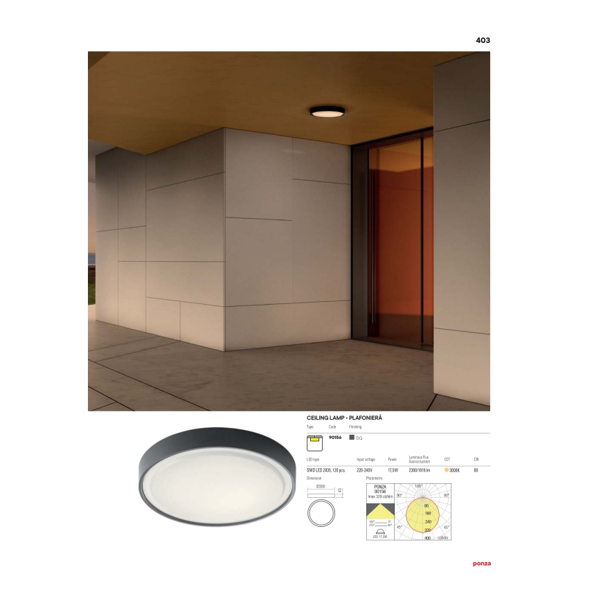 Redo 90155 - LED Outdoor ceiling light PONZA LED/16W/230V d. 26 cm IP65
