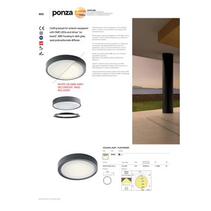 Redo 90155 - LED Outdoor ceiling light PONZA LED/16W/230V d. 26 cm IP65