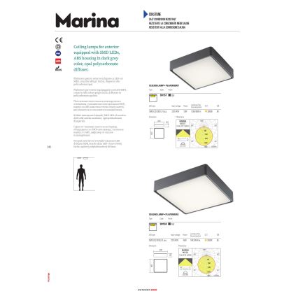 Redo 90157 - LED Outdoor ceiling light MARINA LED/12W/230V 22x22 cm IP65 anthracite