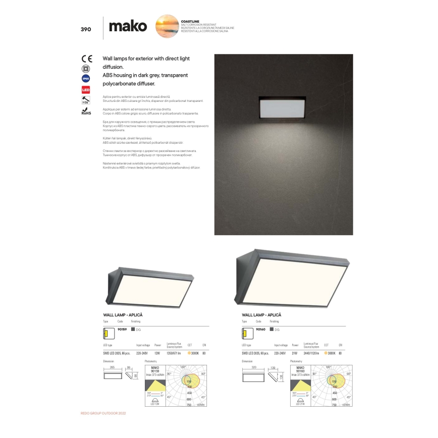 Redo 90160 - LED Outdoor wall light MAKO 1xLED/21W/230V IP65