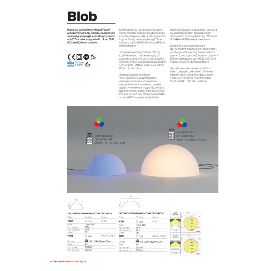 Redo 90167 - BLOB Outdoor Lamp 1xE27/23W/230V Ø 38 cm IP65 White