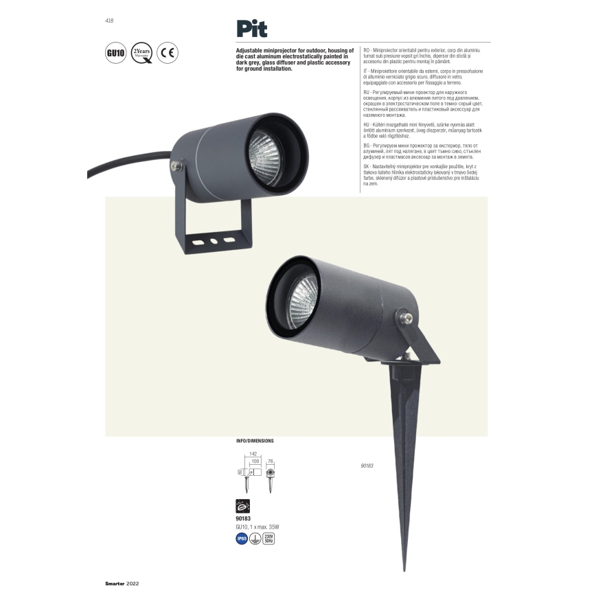 Redo 90183 - Outdoor lamp PIT 1xGU10/35W/230V IP65