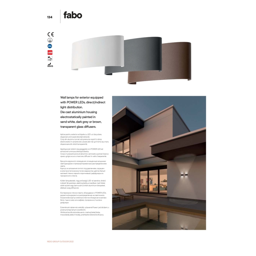 Redo 90226 - LED Outdoor wall light FABO LED/6W/230V 3000K IP54 grey