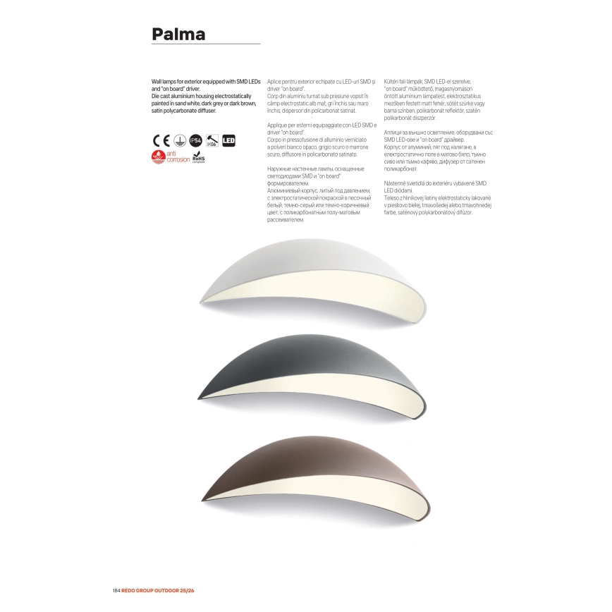 Redo 90236 - PALMA LED Outdoor Wall Light 18W/230V 3000K IP54, Brown