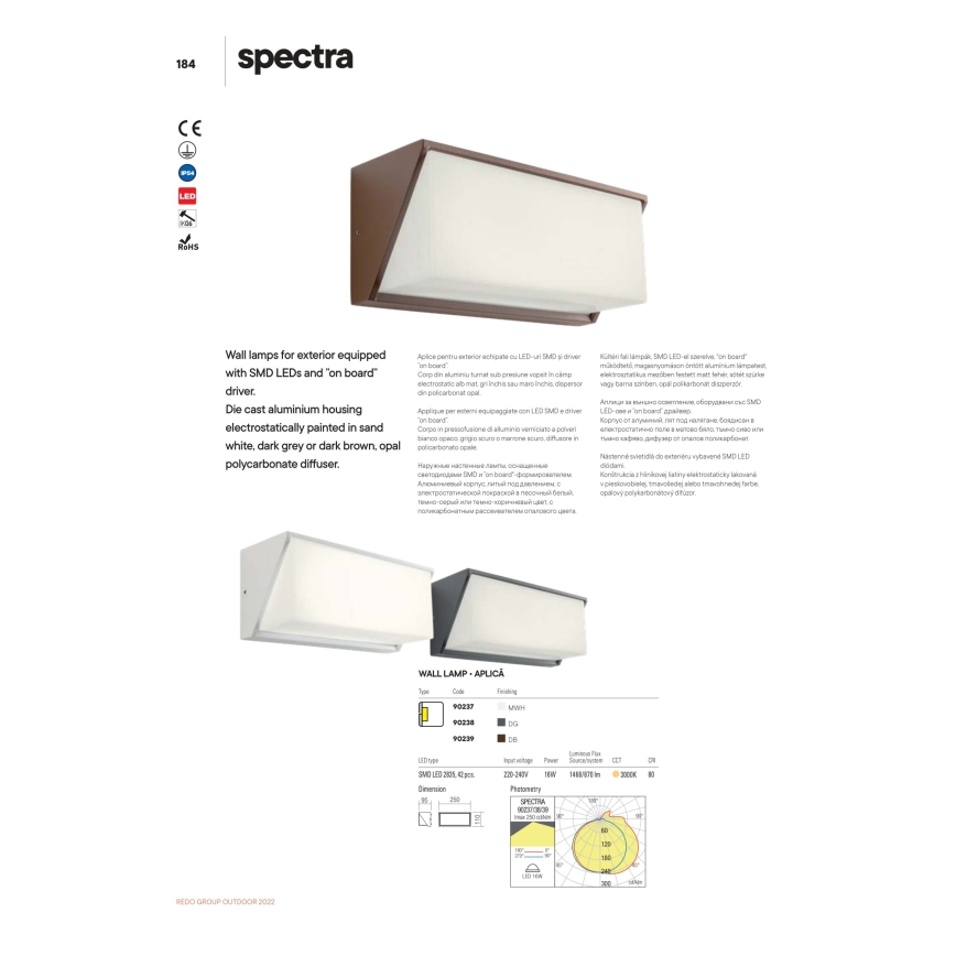 Redo 90239 - LED Outdoor wall light SPECTRA LED/16W/230V 3000K IP54 brown