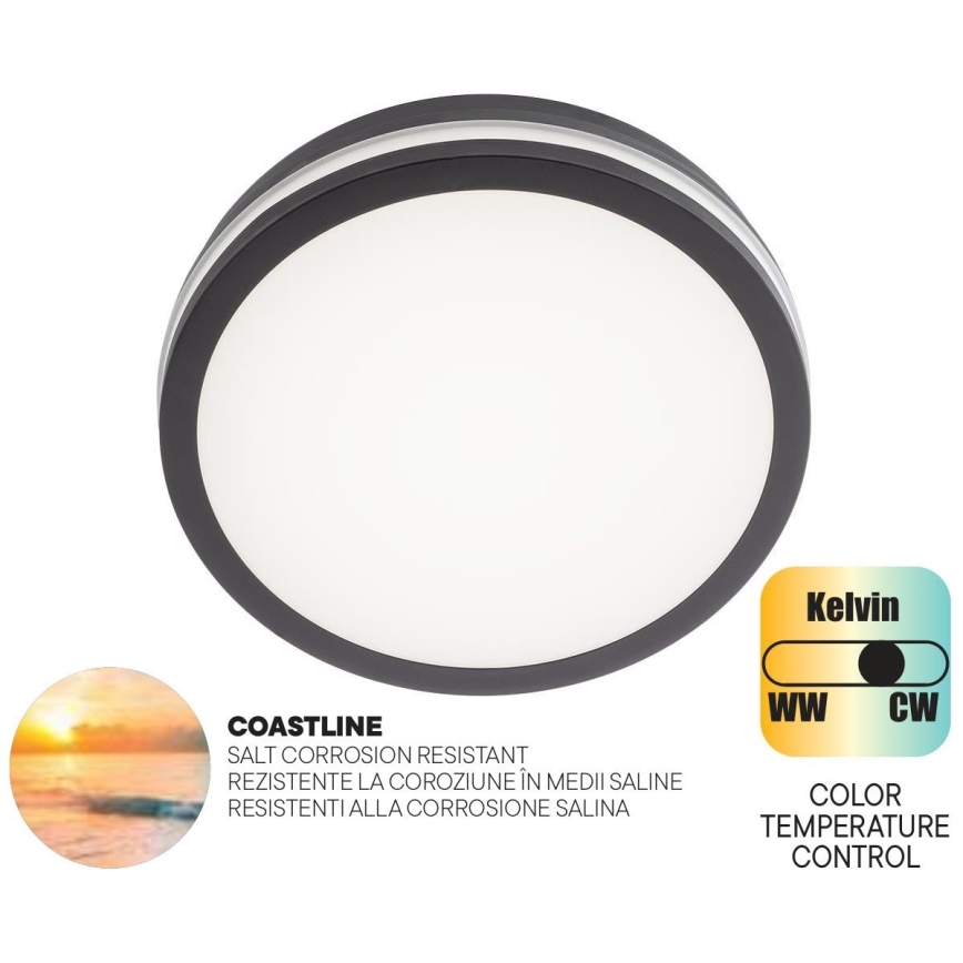 Redo 90286 - LED Outdoor ceiling light ISOLA LED/24W/230V d. 26 cm 3000/4000/6500K IP54 anthracite