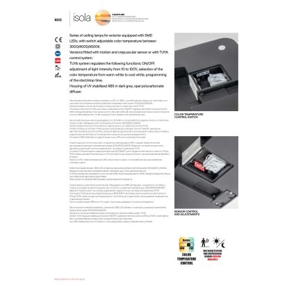 Redo 90290 - LED Outdoor ceiling light with sensor ISOLA LED/24W/230V d. 26 cm 3000/4000/6500K IP54 anthracite
