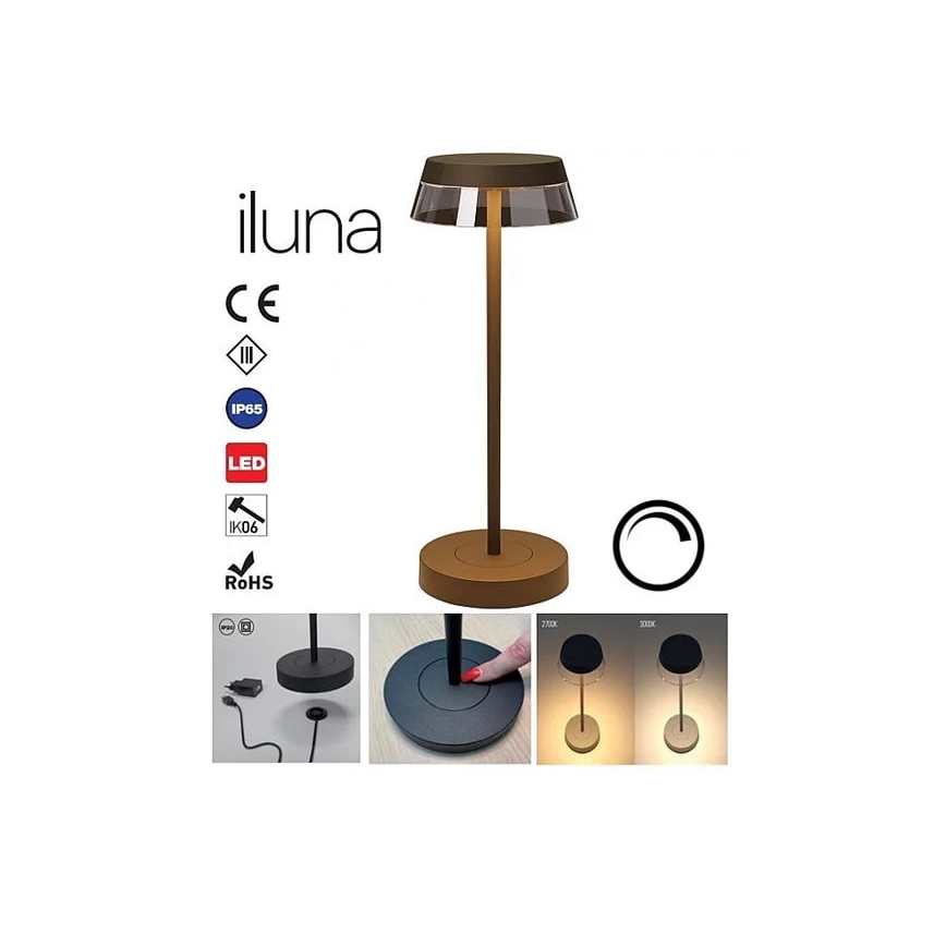Redo 90308 - LED Dimmable touch table lamp ILUNA LED/2,5W/5V 2700-3000K 3000 mAh IP65 brown