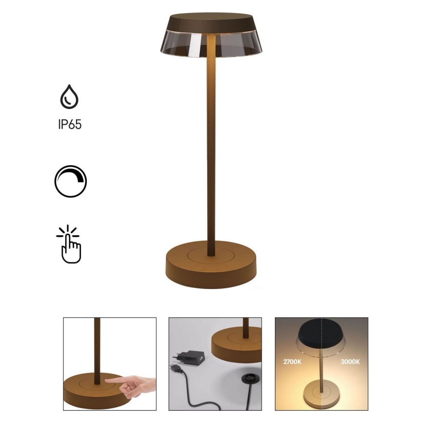 Redo 90308 - LED Dimmable touch table lamp ILUNA LED/2,5W/5V 2700-3000K 3000 mAh IP65 brown
