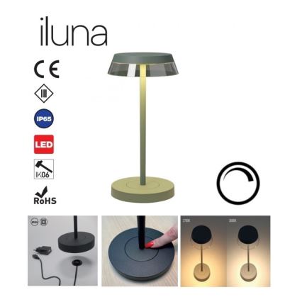 Redo 90309 - LED Dimmable touch table lamp ILUNA LED/2,5W/5V 2700-3000K 3000 mAh IP65 green
