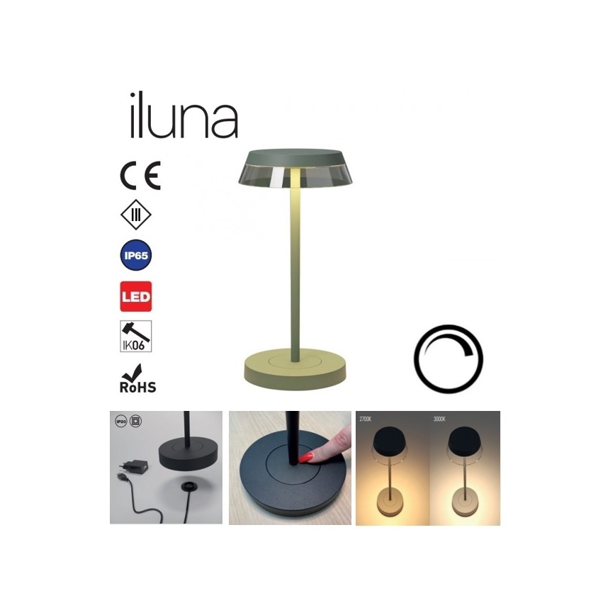 Redo 90309 - LED Dimmable touch table lamp ILUNA LED/2,5W/5V 2700-3000K 3000 mAh IP65 green