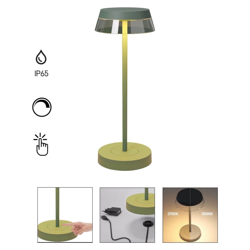 Redo 90309 - LED Dimmable touch table lamp ILUNA LED/2,5W/5V 2700-3000K 3000 mAh IP65 green