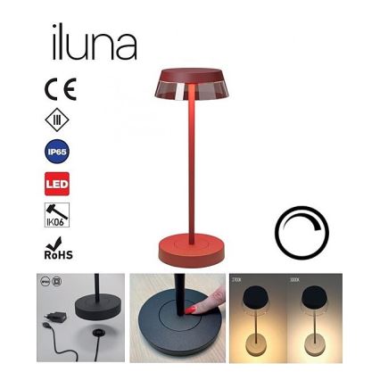 Redo 90311- LED Dimmable touch table lamp ILUNA LED/2,5W/5V 2700-3000K 3000 mAh IP65 red