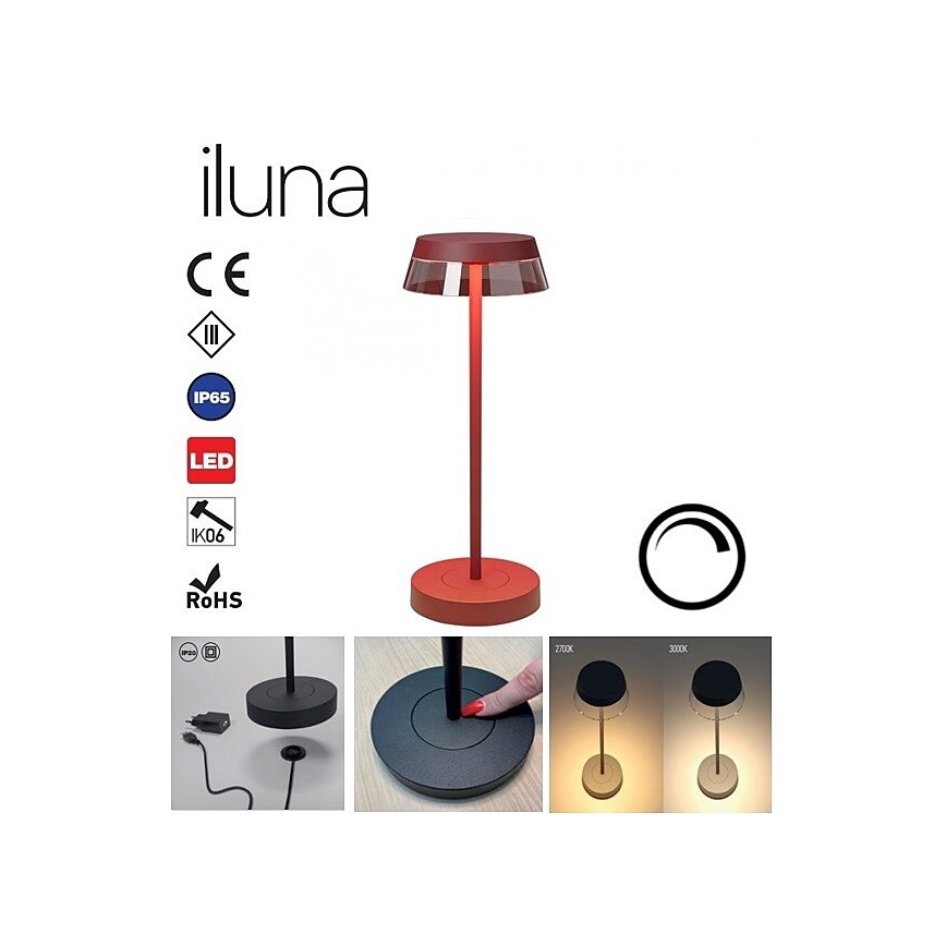 Redo 90311- LED Dimmable touch table lamp ILUNA LED/2,5W/5V 2700-3000K 3000 mAh IP65 red