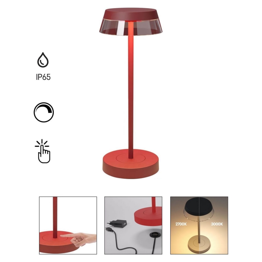 Redo 90311- LED Dimmable touch table lamp ILUNA LED/2,5W/5V 2700-3000K 3000 mAh IP65 red