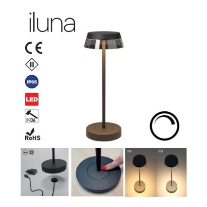 Redo 90312 - LED Dimmable touch table lamp ILUNA LED/2,5W/5V 2700-3000K 3000 mAh IP65 black