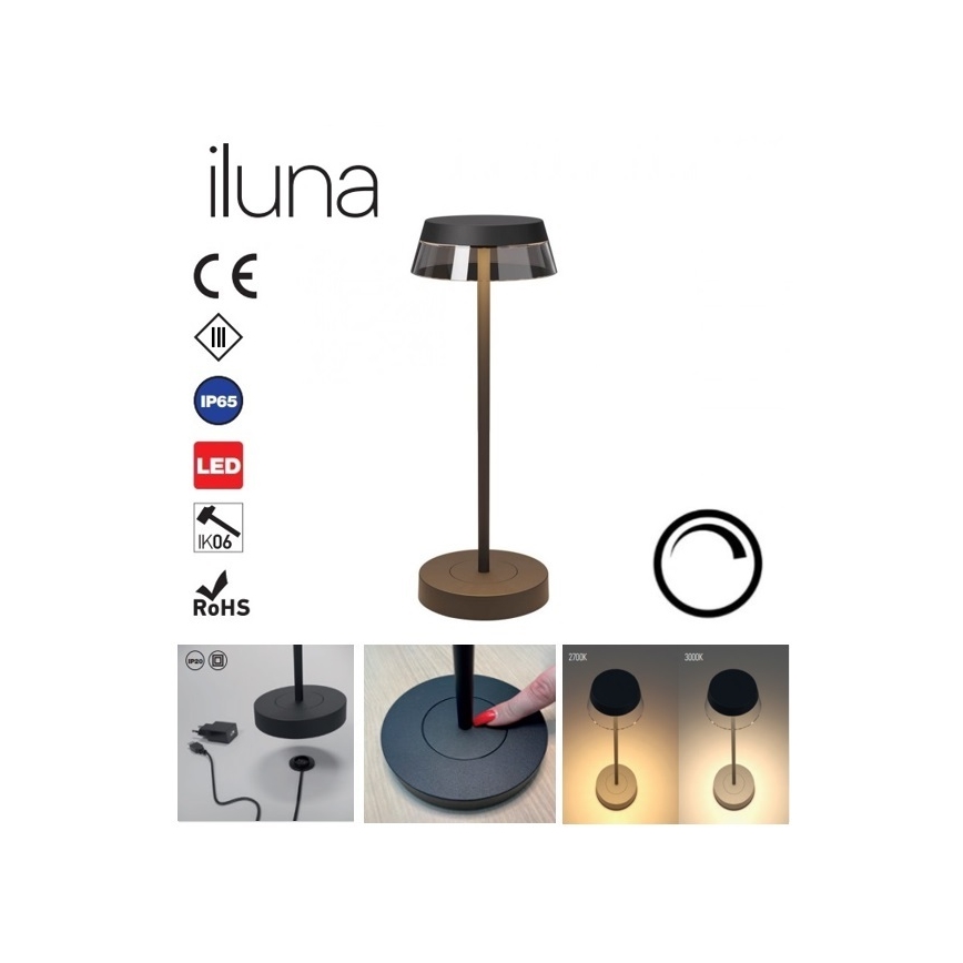 Redo 90312 - LED Dimmable touch table lamp ILUNA LED/2,5W/5V 2700-3000K 3000 mAh IP65 black