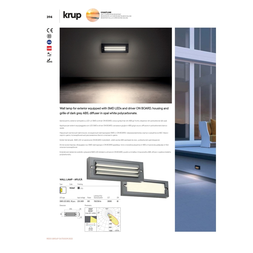 Redo 90330 - LED Outdoor wall light KRUP LED/6W/230V IP65 anthracite