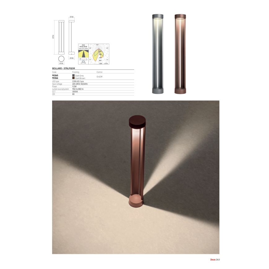 Redo 90365 - ZEUS LED Outdoor Lamp 11.5W/230V 3000K 75 cm IP54 anthracite