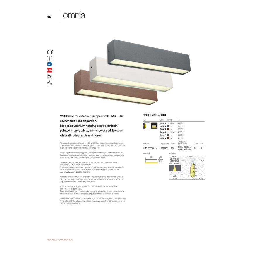 Redo 90393 - LED Outdoor wall light OMNIA LED/12W/230V 3000K IP54 white