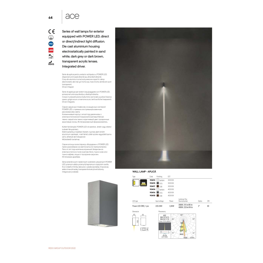 Redo 90413 - LED Outdoor wall light ACE LED/3,36W/230V 3000K IP54 white