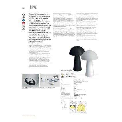 Redo 90439 - KIRA LED Dimmable Touch Outdoor Lamp LED/4,7W/230V 2200 mAh IP44 Black