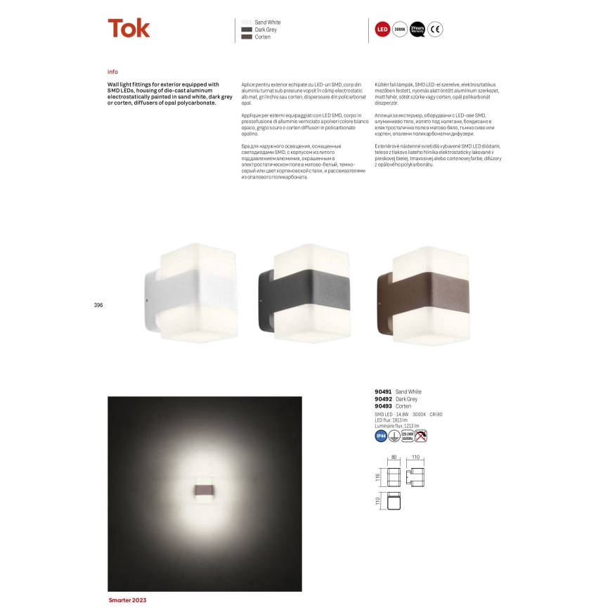 Redo 90492 - LED Outdoor wall light TOK LED/14,8W/230V IP44 anthracite