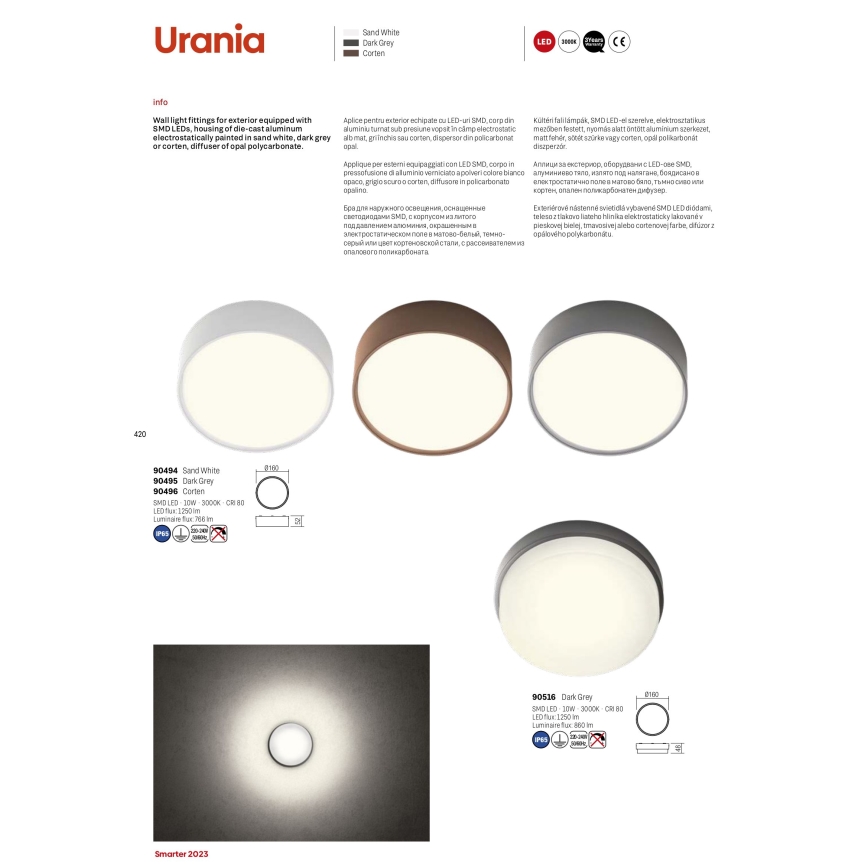 Redo 90516 - LED Outdoor ceiling light URANIA LED/10W/230V d. 16 cm IP65 anthracite