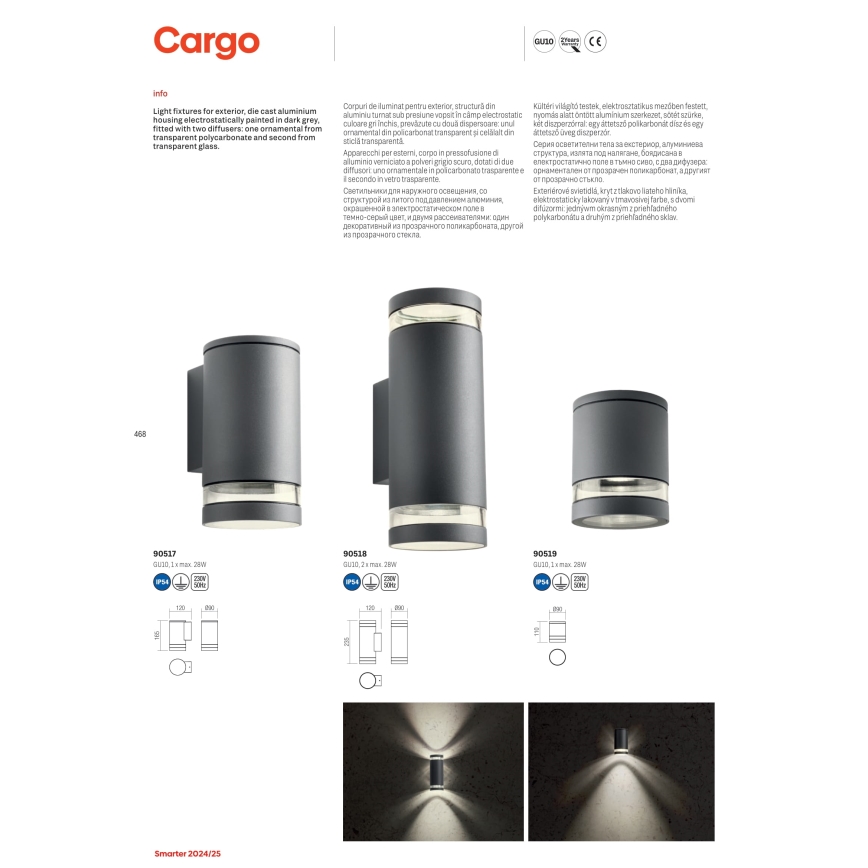 Redo 90518 - Outdoor wall light CARGO 2xGU10/28W/230V IP54 anthracite