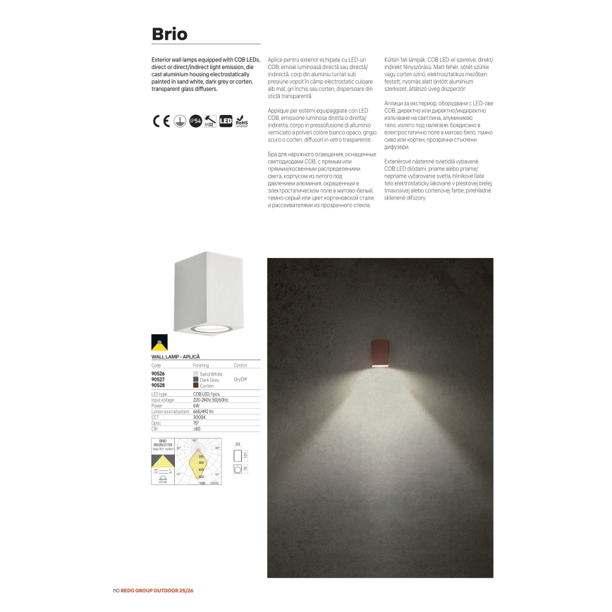 Redo 90527 - BRIO LED Outdoor Wall Light LED/6W/230V 3000K IP54 Anthracite