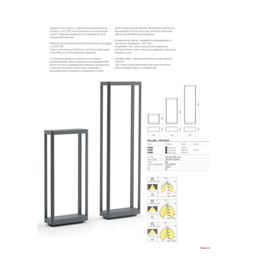 Redo 90582 - WAKE LED Outdoor Lamp, 8W/230V, 3000K, 75 cm, IP65, Anthracite