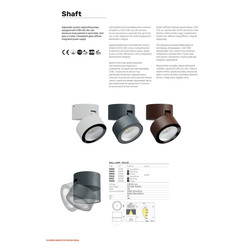 Redo 90627 - SHAFT LED/13W/230V Outdoor spotlight 3000K Ø 9 cm IP65 Anthracite