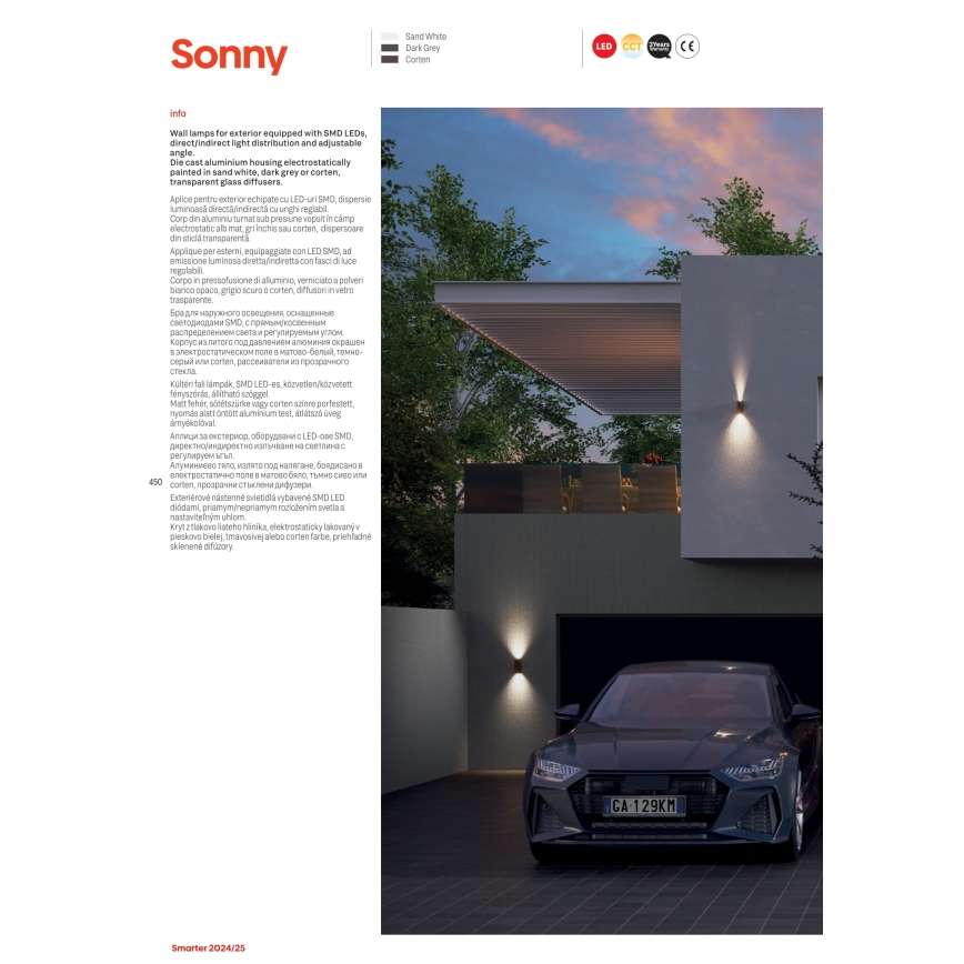 Redo 90635 - LED Outdoor wall light SONNY 2xLED/5W/230V 2200/3000/4000K IP54 white