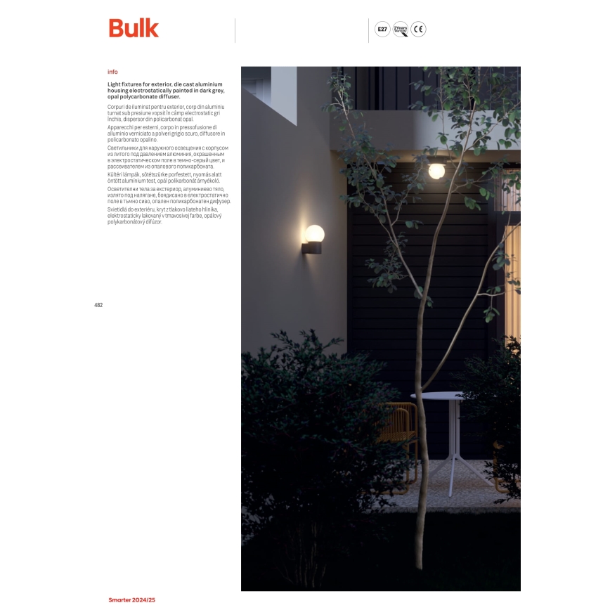 Redo 90642 - Outdoor lamp BULK 1xE27/28W/230V 50 cm IP44 anthracite