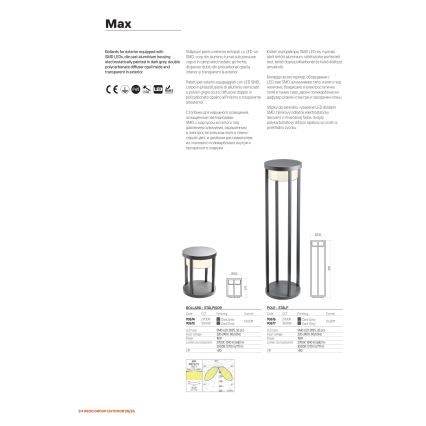 Redo 90676 - MAX LED Outdoor Lamp, 15W, 230V, 2700K, 80 cm, IP65, Anthracite