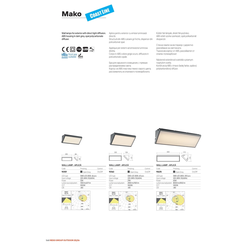 Redo 90678 - LED Outdoor Wall Light MAKO LED/65W/230V 3000K IP65 anthracite