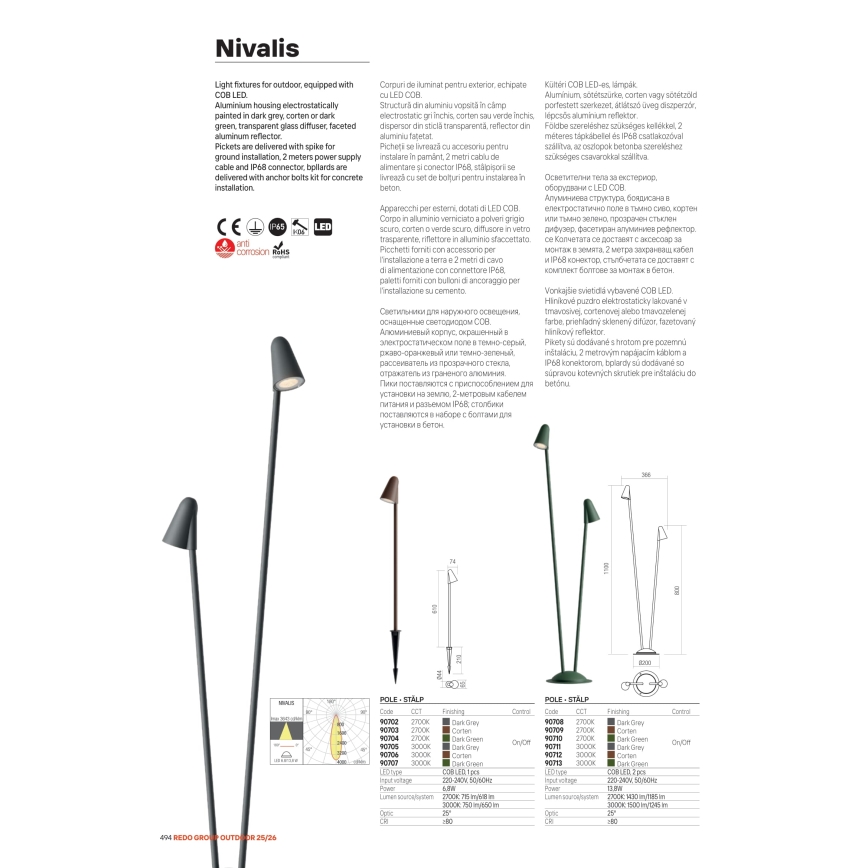 Redo 90711 - NIVALIS LED Outdoor Light 2x LED / 6.9W / 230V / 3000K / 110 cm / IP65 / Anthracite
