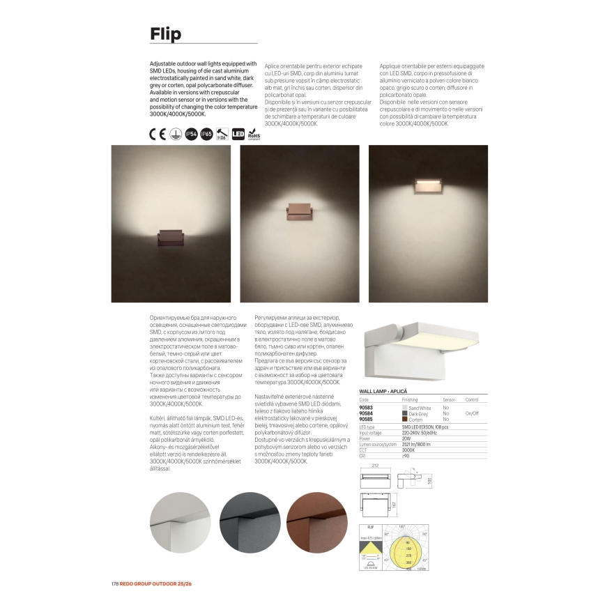 Redo 90716 - FLIP LED 40W/230V Outdoor Wall Light 3000/4000/5000K CRI 90 IP54 brown