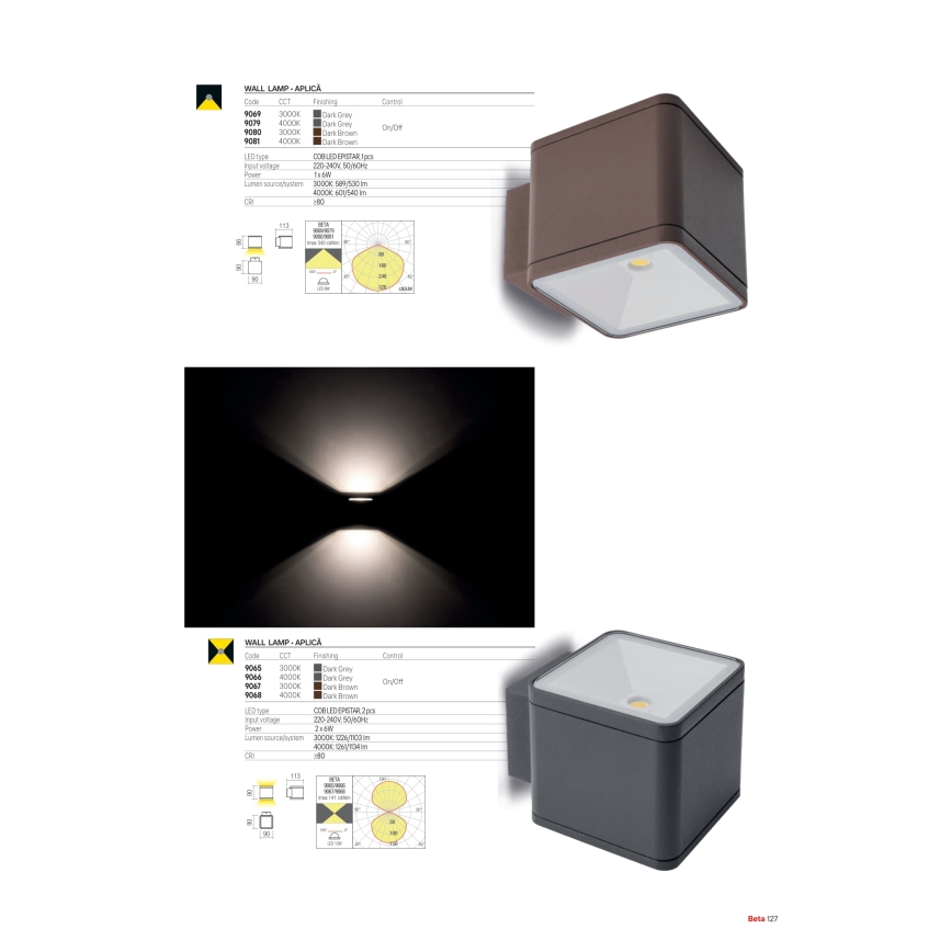 Redo 9080 - BETA LED Outdoor Wall Light, 6W, 230V, 3000K, IP54, Brown