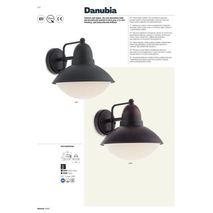 Redo 9095 - Outdoor wall light DANUBIA 1xE27/42W/230V IP44