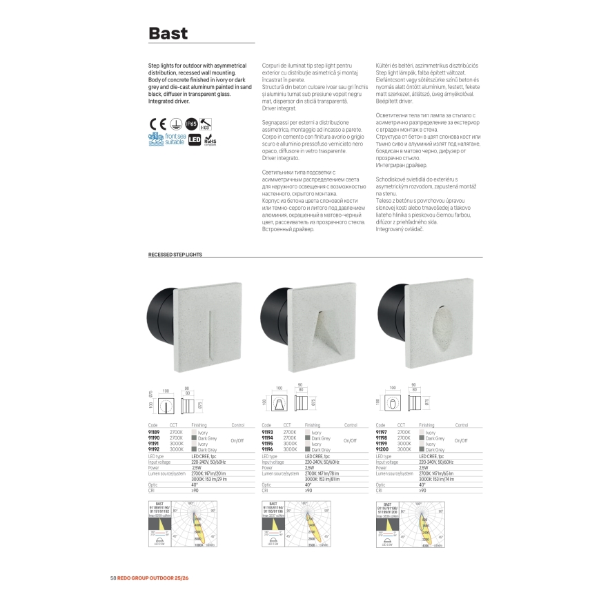 Redo 91195 - BAST LED Outdoor Orientation Luminaire LED/2.5W/230V 3000K CRI 90 IP65 grey