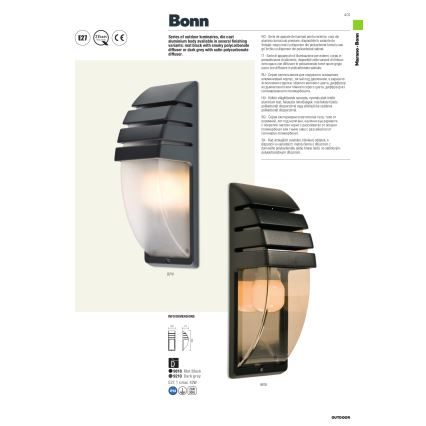 Redo 9210 - Outdoor wall light BONN 1xE27/42W/230V IP44